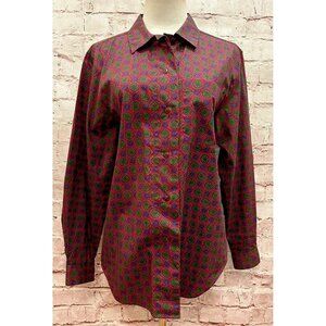 Vintage LL Bean Blouse Size 6 Floral Medallion Print Button Up Shirt